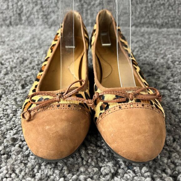 Sebago Surrey Tie Camel Hair Wedge Shoe Womens 8 Leather Suede Slip On Leopard - Picture 3 of 10